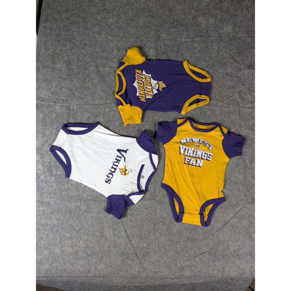 NFL Team Apparel Minnesota Vikings Baby Bodysuit 3 Pack Purple Gold White NEW